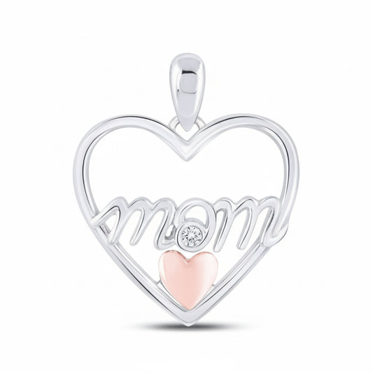 Sterling silver mom heart pendant with diamond