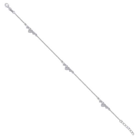 Sterling Silver Moon Cut Hearts Anklet, 9 inches with 1-inch extension