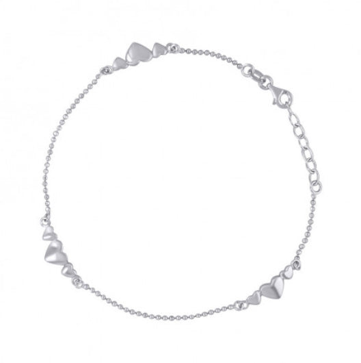 Sterling Silver Moon Cut Hearts Anklet, 9 inches with 1-inch extension