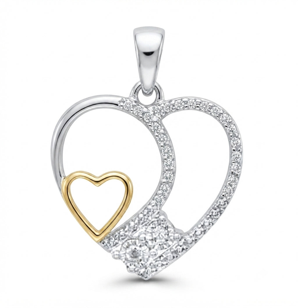 Sterling Silver Natural Diamond Heart Pendant with 0.02 CTTW Diamonds