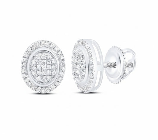 Sterling silver oval earrings with 1/4 CTTW round diamonds