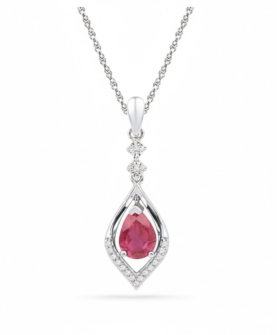 Sterling silver oval pendant with 1 CTTW lab-grown ruby and diamond solitaire