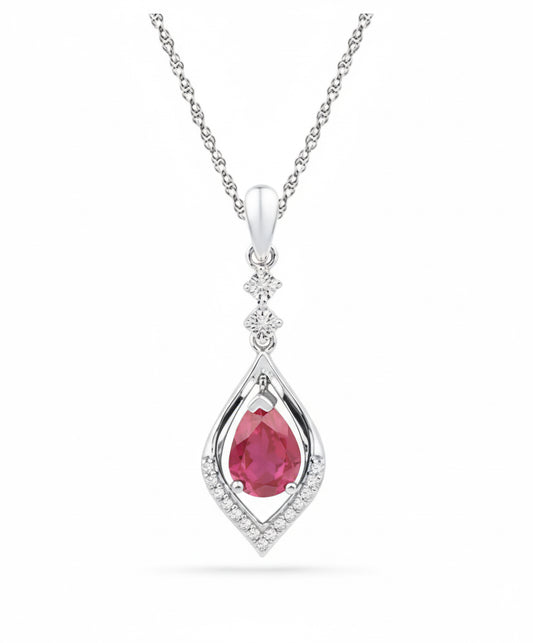 Sterling silver oval pendant with 1 CTTW lab-grown ruby and diamond solitaire