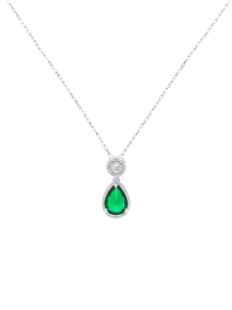 Sterling silver necklace with pear-shaped green CZ pendant
