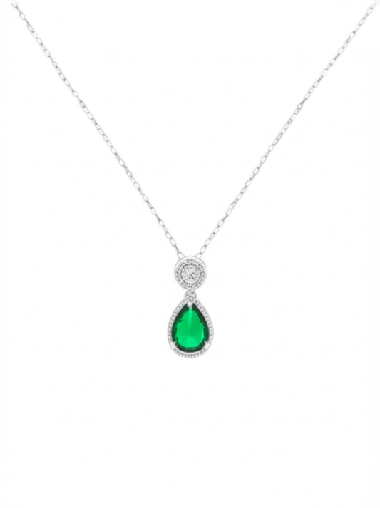 Sterling silver necklace with pear-shaped green CZ pendant