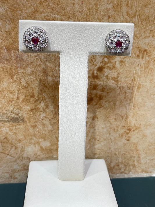 Sterling Silver Pink Stone CZ Stud Earrings