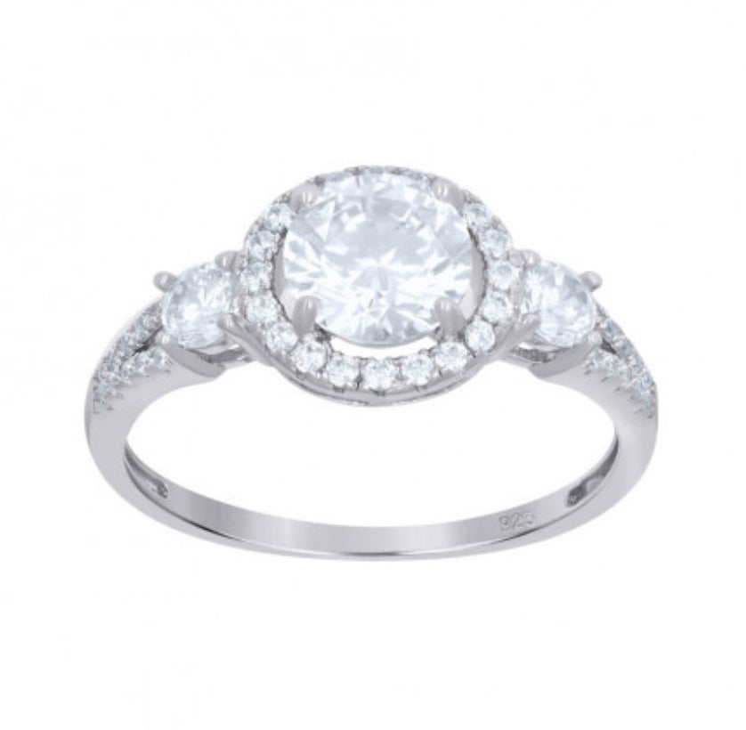 Sterling silver ring with cubic zirconia stone, size 8