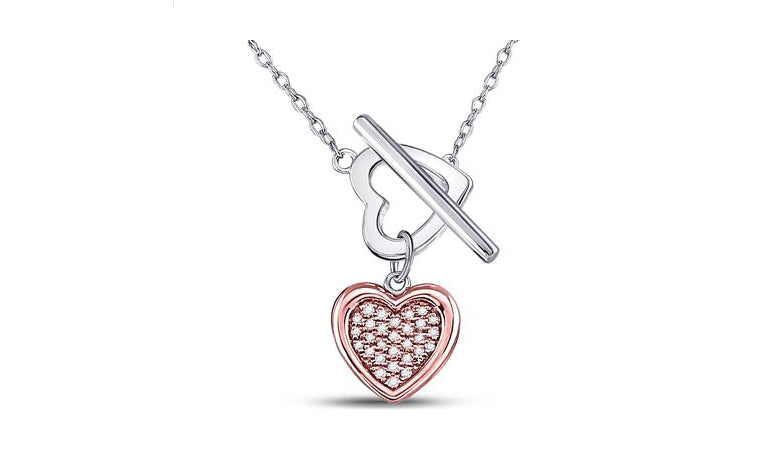 Sterling silver rose heart diamond necklace 16 inch