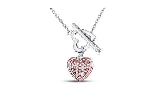 Sterling silver rose heart diamond necklace 16 inch