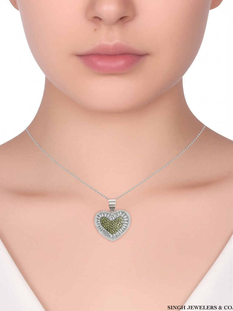 Necklace with a heart-shaped pendant on a woman model