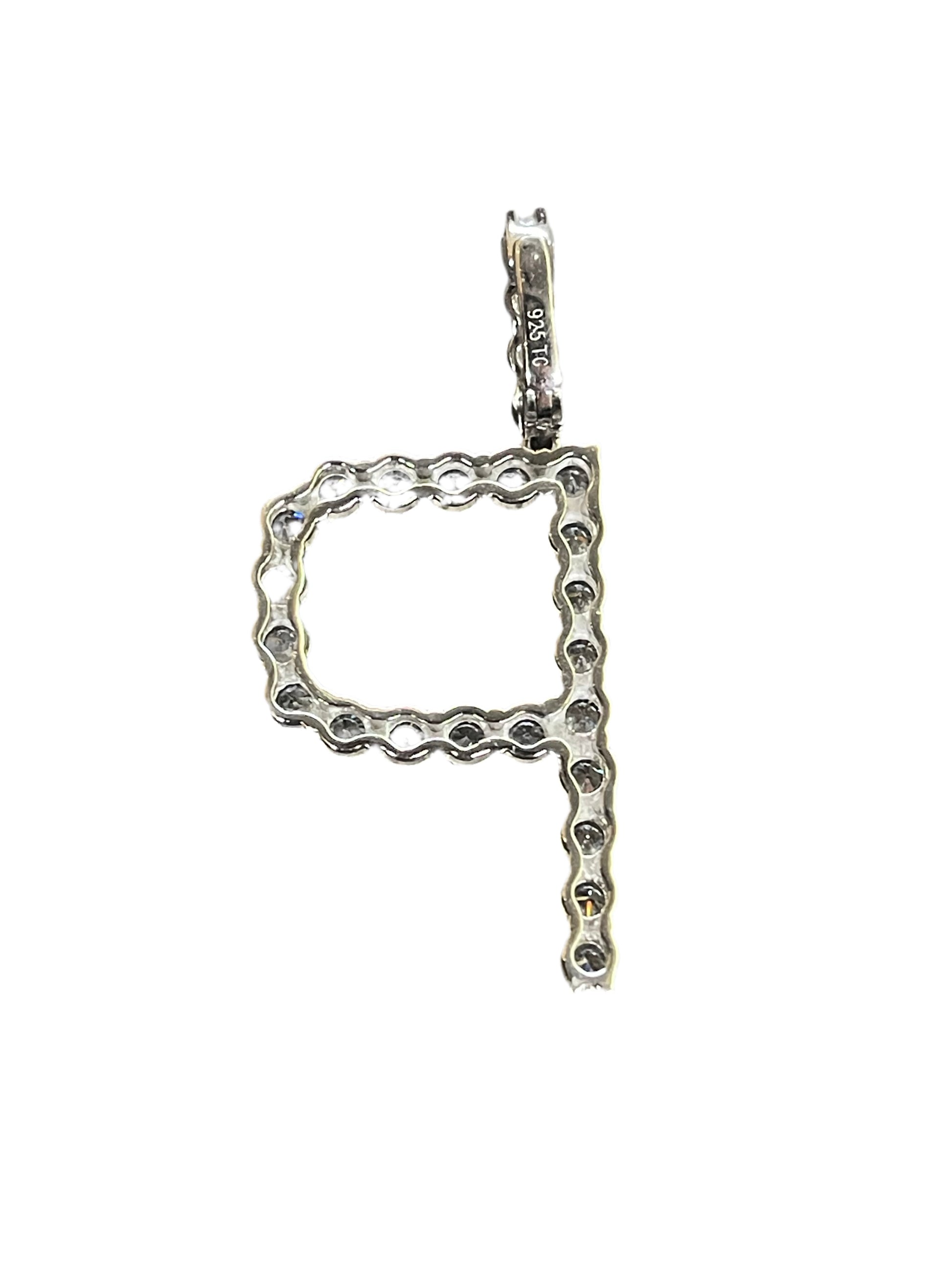 Sterling Silver Round CZ Initial 'P' Pendant Necklace