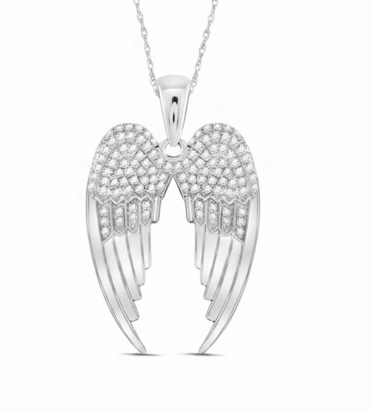 Sterling silver round diamond angel wings pendant 3/8 CT TW
