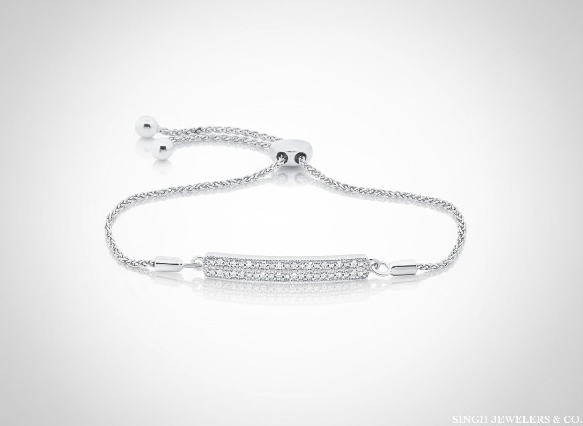 Sterling Silver Diamond Bar Bolo Bracelet