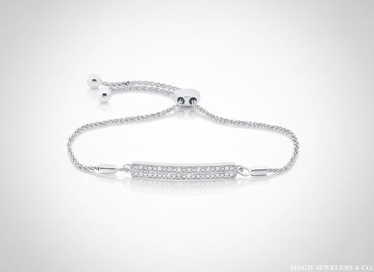 Sterling Silver Diamond Bar Bolo Bracelet