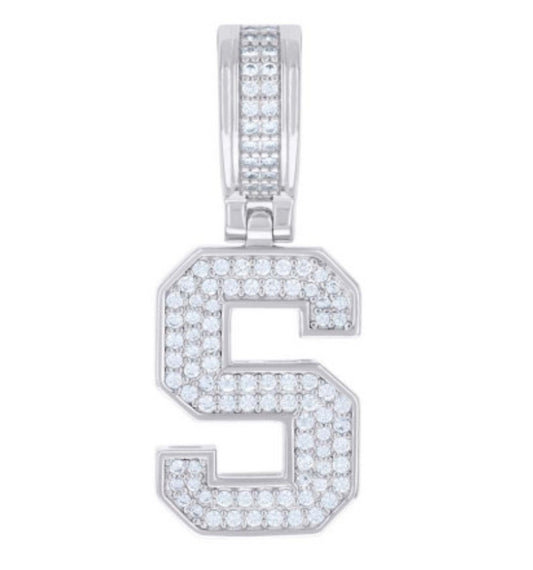 Sterling silver S initial charm with 1/2 carat total moissanite gemstones, elegant personalized jewelry
