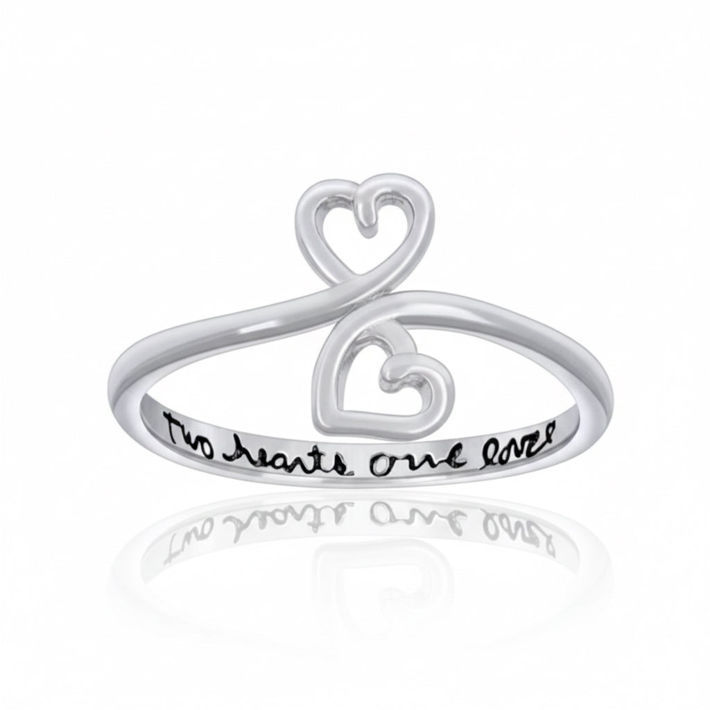 Sterling silver two hearts one love hearts ring