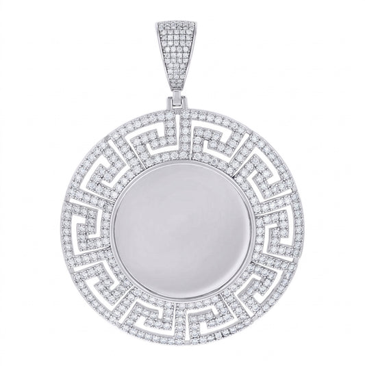 Sterling silver unisex Versace-pattern picture pendant featuring 4.47 CT TW moissanite stones