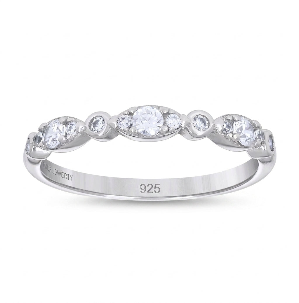 Sterling silver stackable fashion band with white sapphires dainty ring