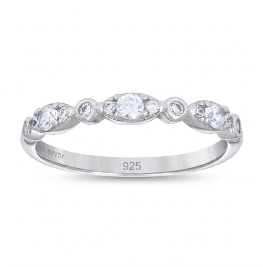 Sterling silver stackable fashion band with white sapphires dainty ring