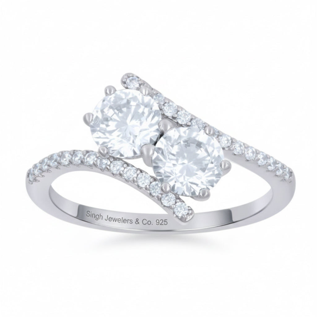 Close-up of white sapphire twist ring sterling silver