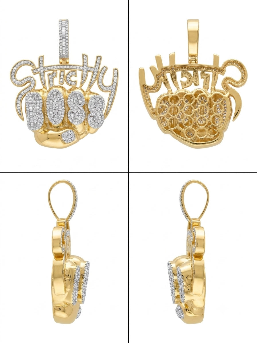Strictly Boss CZ Pendant featuring iced cubic zirconia stones in a bold hip hop style pendant design. Pendant only, chain not included side views