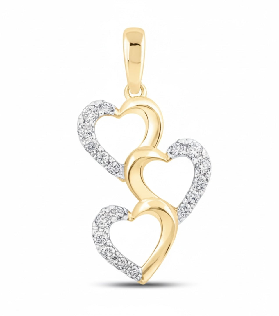 Triple Heart Diamond Pendant – 1/4 CTW in 10K Gold