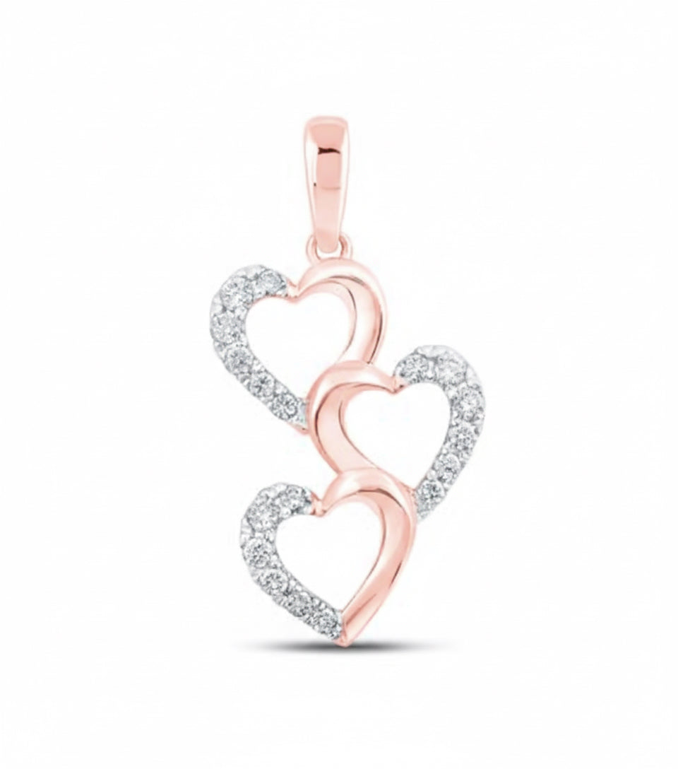 Triple Heart Diamond Pendant – 1/4 CTW in 10K Gold
