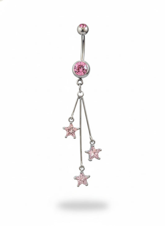 Twinkle twinkle dangle pink stars 14G stainless steel belly button ring