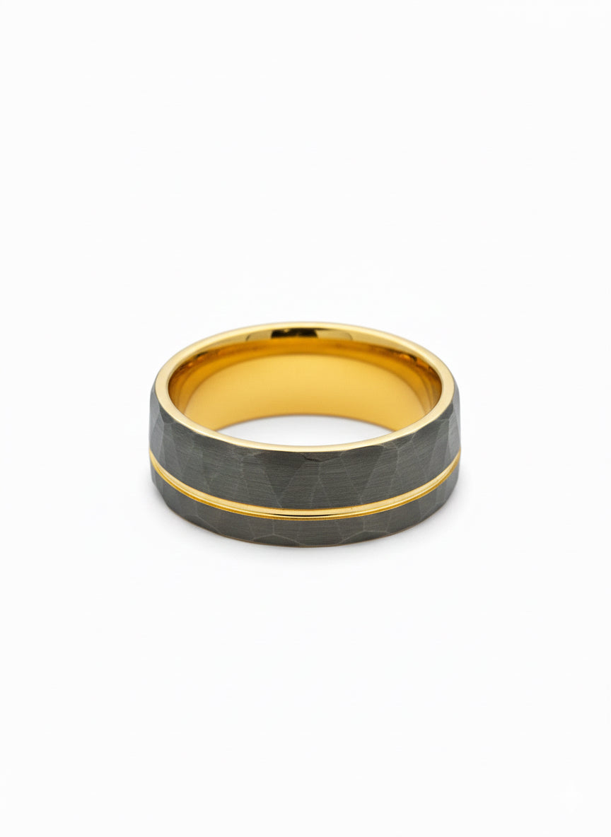 Modern masculine grey gold wedding band