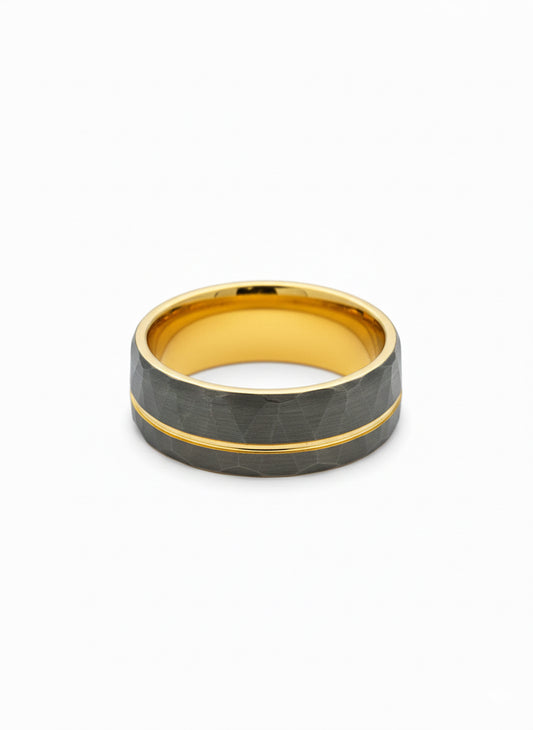 Modern masculine grey gold wedding band