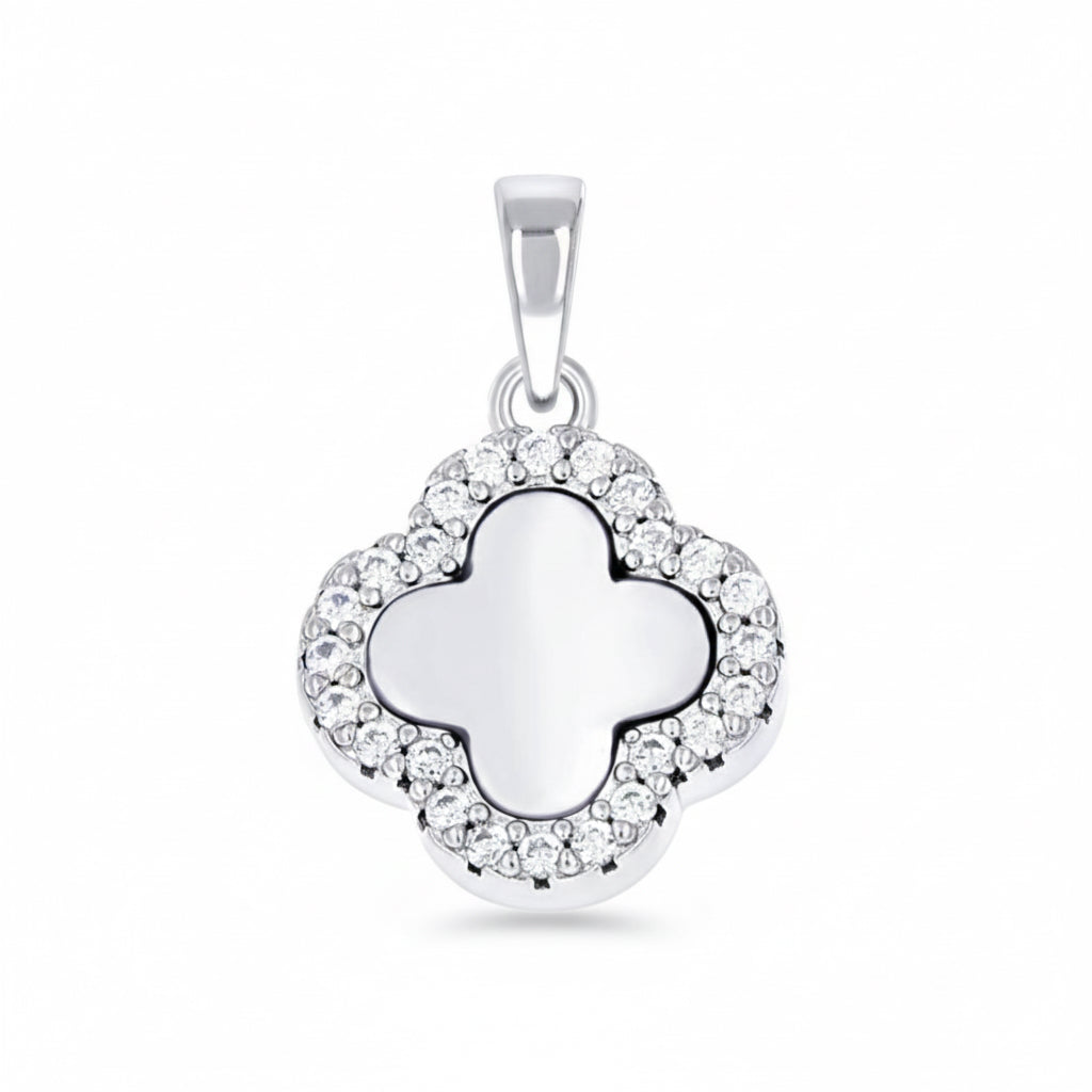 Sterling silver clover charm with white sapphires, Van Cleef inspired design
