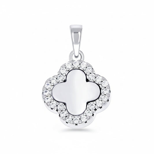 Sterling silver clover charm with white sapphires, Van Cleef inspired design