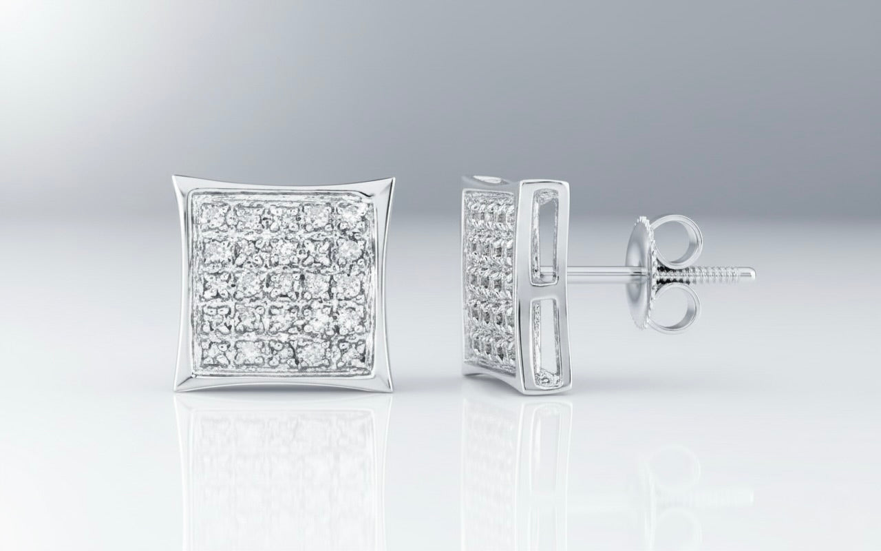 Close-up of Round Diamond Kite Stud Earrings in White Gold