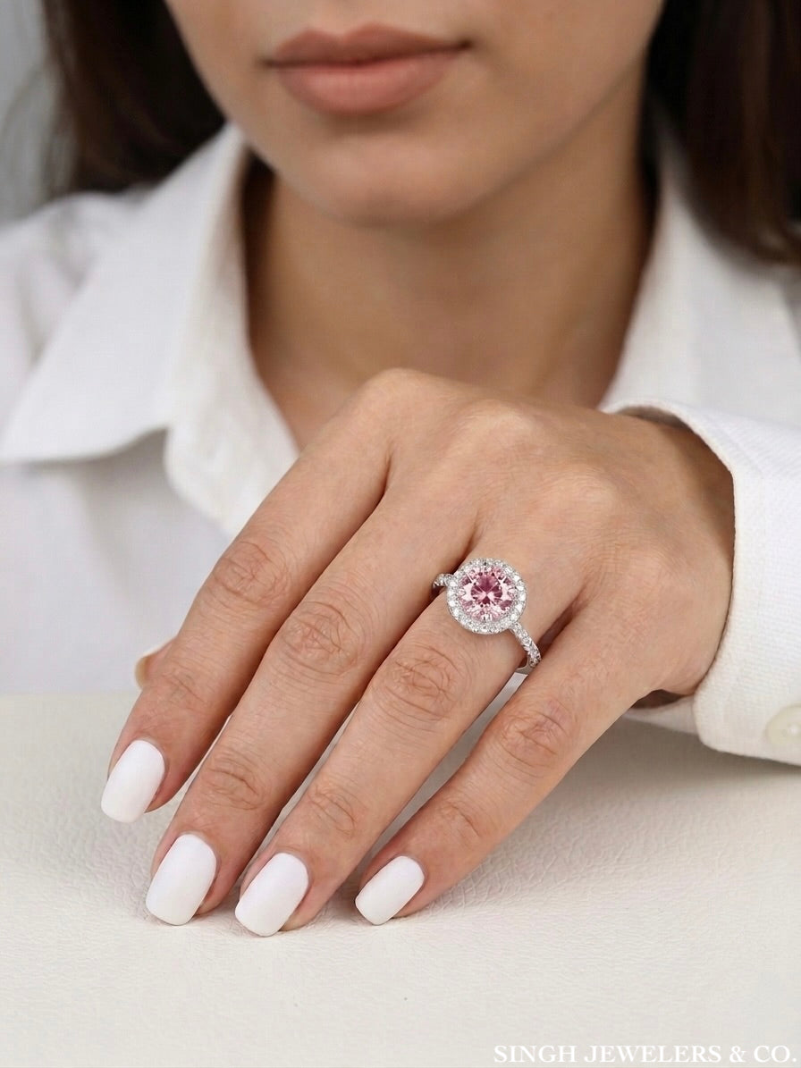 Pink moissanite ring in 925 sterling silver
