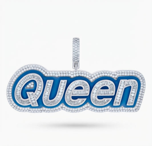 Women's sterling silver Queen pendant worn as statement jewelry main image