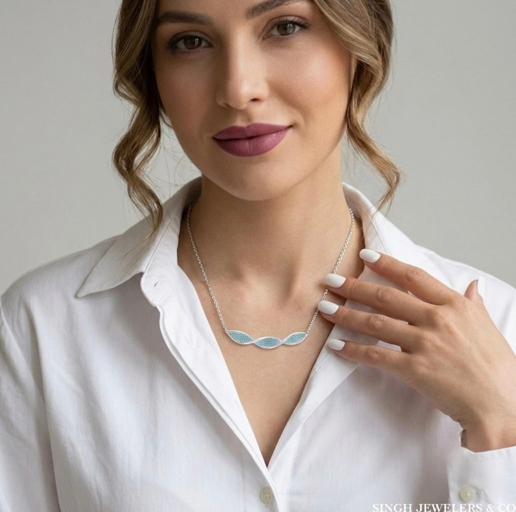 Women's sterling silver turquoise necklace with twisted bar design