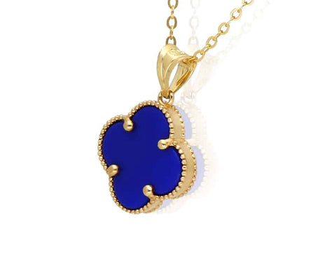 10k Yellow Gold Blue 10mm Van Clover Charm Necklace with 18-inch Twisted Chain