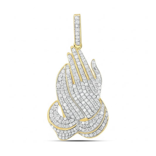 Yellow gold praying hands charm with round diamond accents