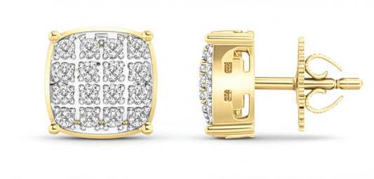 10K yellow gold square earrings with 1/10 CTW round diamonds
