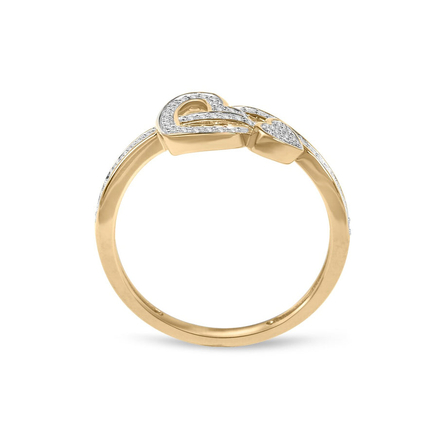 Stunning 10k yellow gold diamond ring featuring floating hearts design, 1/6 Cttw, size 7