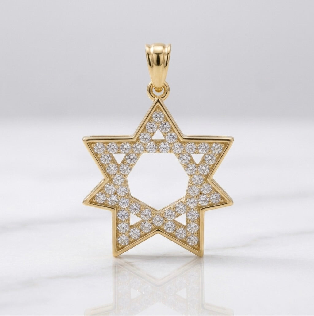 Religious Star of David charm pendant in yellow gold