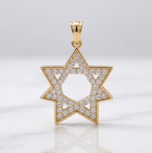 Religious Star of David charm pendant in yellow gold