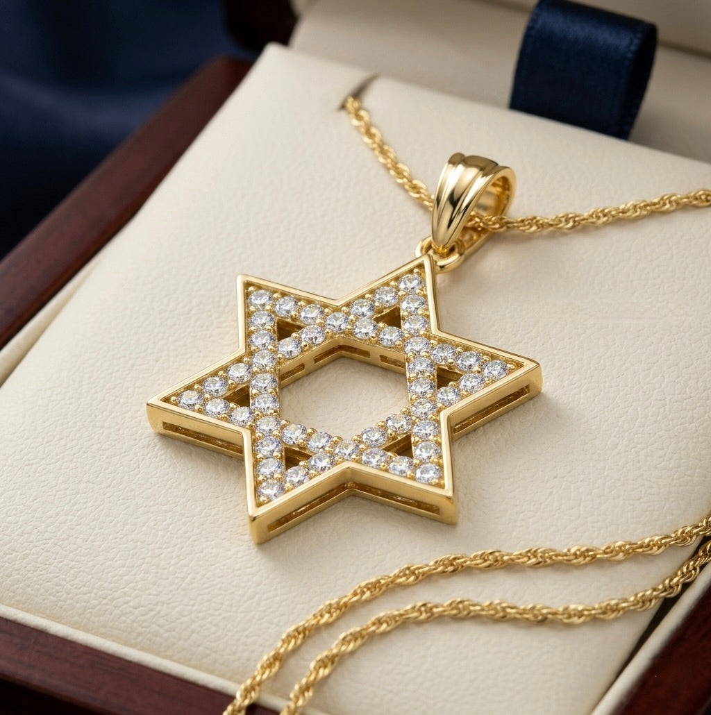 Polished 10KT gold Star of David pendant with CZ