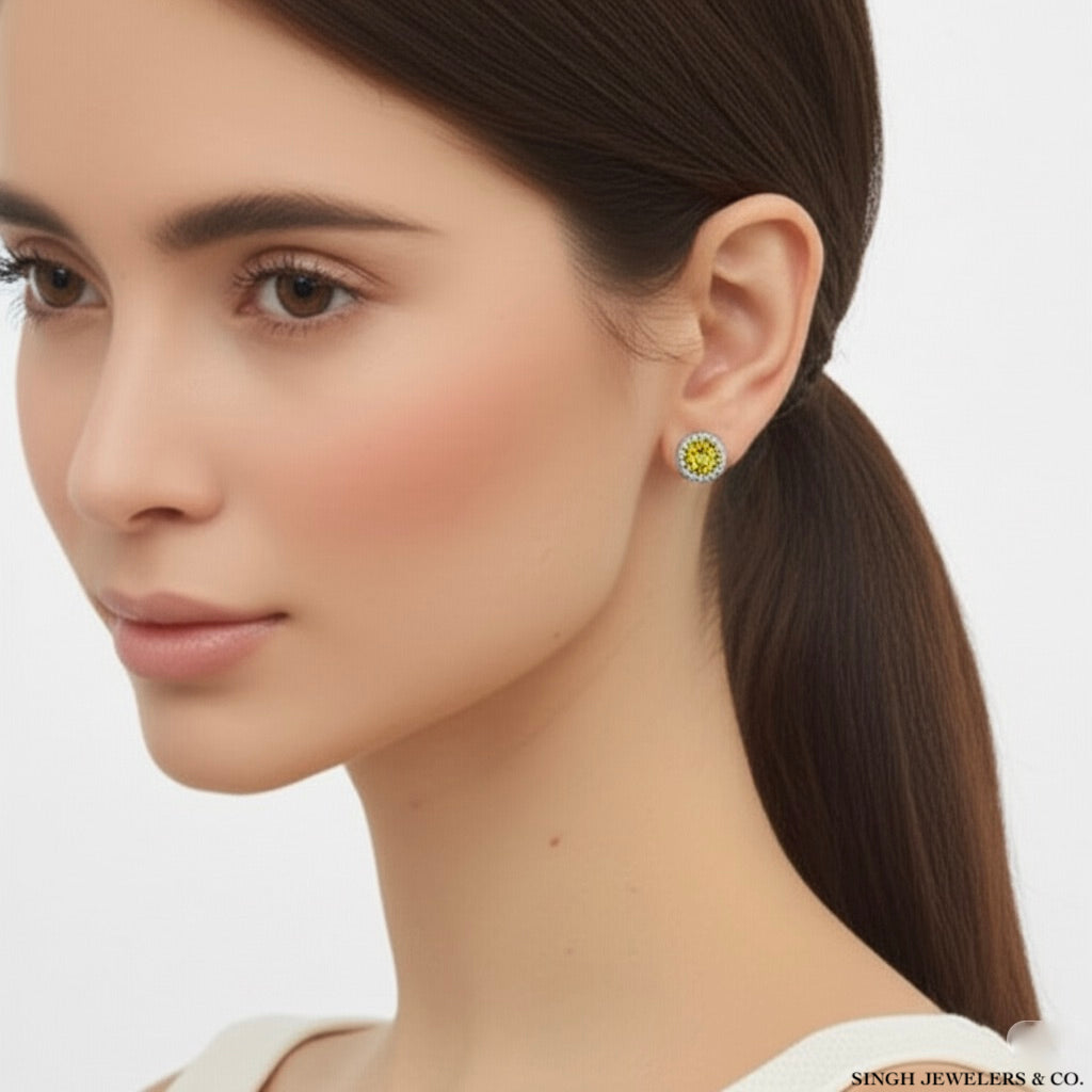 Sterling silver yellow and white moissanite stud earrings with secure screw backs – 0.79 carats