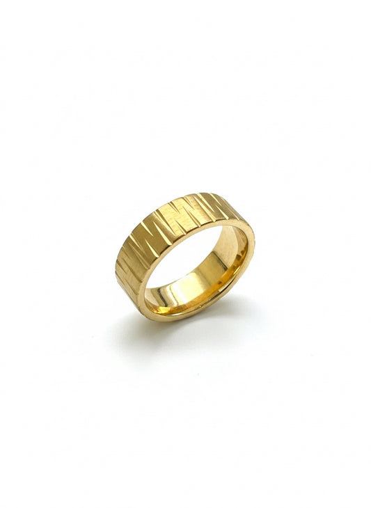 Tungsten gold wedding band with zig zag design for men