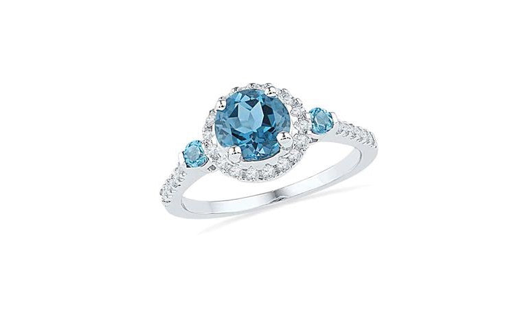 10K White Gold Diamond Blue Topaz Ring