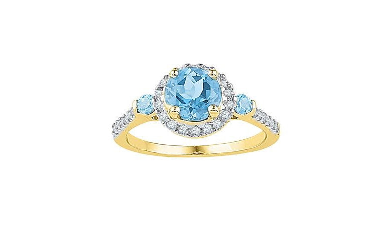 10K White Gold Diamond Blue Topaz Ring