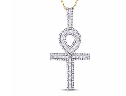 Baguette Diamond Ankh Cross Charm Pendant 1-1/2 Ctw T.w