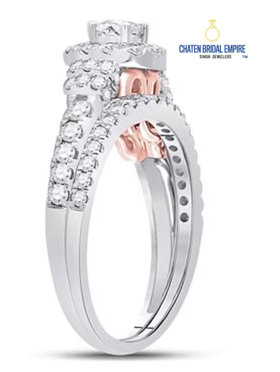 14K Two-Tone Gold Round Diamond Bridal Wedding Ring Set