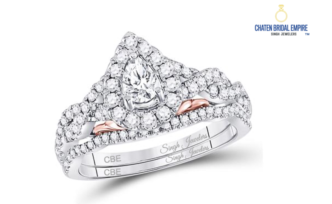 14K Pear Diamond Bridal Wedding Ring Set